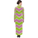 Zigzag Chevron Pattern Green Pink Turtleneck Maxi Dress View2