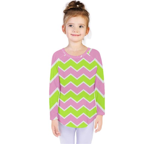 Zigzag Chevron Pattern Green Pink Kids  Long Sleeve Tee by snowwhitegirl