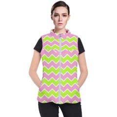 Zigzag Chevron Pattern Green Pink Women s Puffer Vest by snowwhitegirl