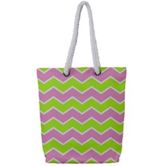 Zigzag Chevron Pattern Green Pink Full Print Rope Handle Tote (small) by snowwhitegirl