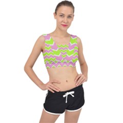 Zigzag Chevron Pattern Green Pink V-back Sports Bra