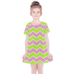 Zigzag Chevron Pattern Green Pink Kids  Simple Cotton Dress