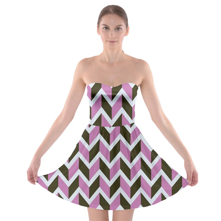 Zigzag Chevron Pattern Pink Brown Strapless Bra Top Dress