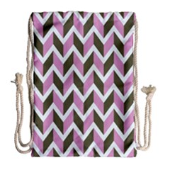 Zigzag Chevron Pattern Pink Brown Drawstring Bag (large) by snowwhitegirl