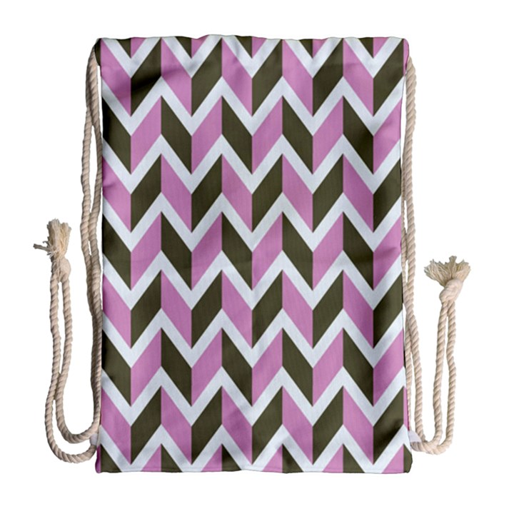 Zigzag Chevron Pattern Pink Brown Drawstring Bag (Large)