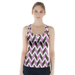 Zigzag Chevron Pattern Pink Brown Racer Back Sports Top by snowwhitegirl