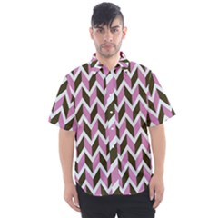 Zigzag Chevron Pattern Pink Brown Men s Short Sleeve Shirt