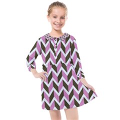 Zigzag Chevron Pattern Pink Brown Kids  Quarter Sleeve Shirt Dress