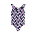 Zigzag Chevron Pattern Pink Brown Kids  Frill Swimsuit View1