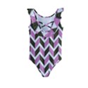 Zigzag Chevron Pattern Pink Brown Kids  Frill Swimsuit View2