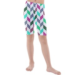 Zigzag Chevron Pattern Aqua Purple Kids  Mid Length Swim Shorts by snowwhitegirl