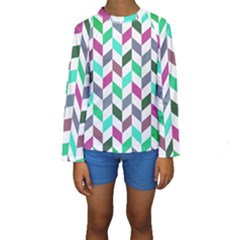 Zigzag Chevron Pattern Aqua Purple Kids  Long Sleeve Swimwear by snowwhitegirl