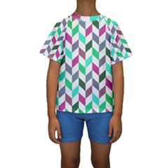 Zigzag Chevron Pattern Aqua Purple Kids  Short Sleeve Swimwear by snowwhitegirl