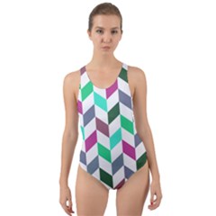 Zigzag Chevron Pattern Aqua Purple Cut-out Back One Piece Swimsuit by snowwhitegirl