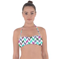 Zigzag Chevron Pattern Aqua Purple Halter Bandeau Bikini Top by snowwhitegirl