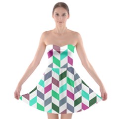 Zigzag Chevron Pattern Aqua Purple Strapless Bra Top Dress by snowwhitegirl