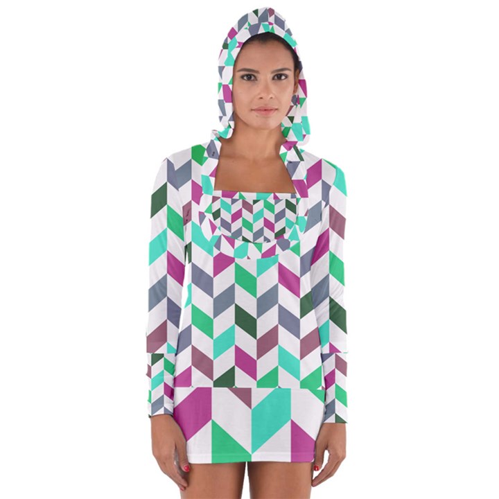 Zigzag Chevron Pattern Aqua Purple Long Sleeve Hooded T-shirt