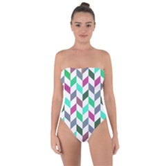 Zigzag Chevron Pattern Aqua Purple Tie Back One Piece Swimsuit by snowwhitegirl