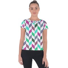 Zigzag Chevron Pattern Aqua Purple Short Sleeve Sports Top  by snowwhitegirl