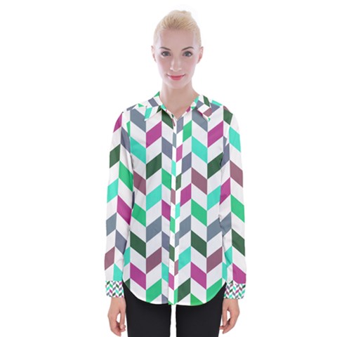 Zigzag Chevron Pattern Aqua Purple Womens Long Sleeve Shirt by snowwhitegirl