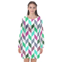 Zigzag Chevron Pattern Aqua Purple Long Sleeve Chiffon Shift Dress  by snowwhitegirl