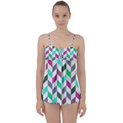 Zigzag Chevron Pattern Aqua Purple Babydoll Tankini Set by snowwhitegirl