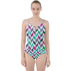 Zigzag Chevron Pattern Aqua Purple Cut Out Top Tankini Set by snowwhitegirl