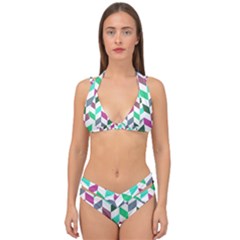 Zigzag Chevron Pattern Aqua Purple Double Strap Halter Bikini Set by snowwhitegirl