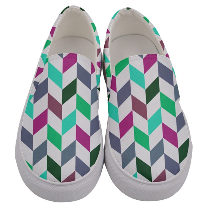 Zigzag Chevron Pattern Aqua Purple Men s Canvas Slip Ons