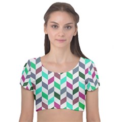 Zigzag Chevron Pattern Aqua Purple Velvet Short Sleeve Crop Top  by snowwhitegirl