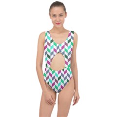 Zigzag Chevron Pattern Aqua Purple Center Cut Out Swimsuit by snowwhitegirl