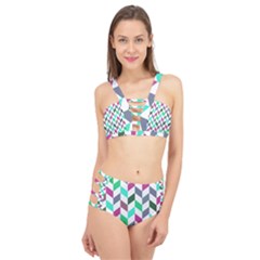 Zigzag Chevron Pattern Aqua Purple Cage Up Bikini Set by snowwhitegirl