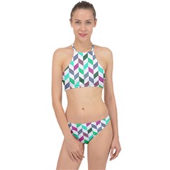 Zigzag Chevron Pattern Aqua Purple Racer Front Bikini Set by snowwhitegirl