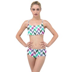 Zigzag Chevron Pattern Aqua Purple Layered Top Bikini Set by snowwhitegirl