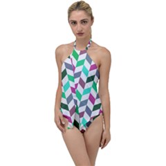 Zigzag Chevron Pattern Aqua Purple Go With The Flow One Piece Swimsuit by snowwhitegirl