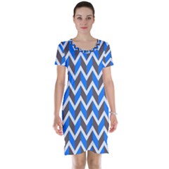 Zigzag Chevron Pattern Blue Grey Short Sleeve Nightdress by snowwhitegirl