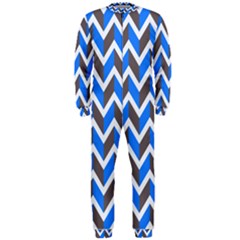 Zigzag Chevron Pattern Blue Grey Onepiece Jumpsuit (men)  by snowwhitegirl