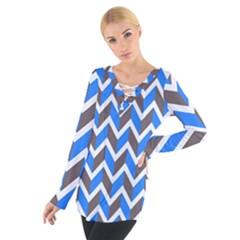 Zigzag Chevron Pattern Blue Grey Tie Up Tee by snowwhitegirl