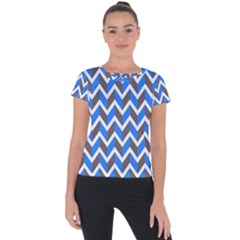 Zigzag Chevron Pattern Blue Grey Short Sleeve Sports Top  by snowwhitegirl