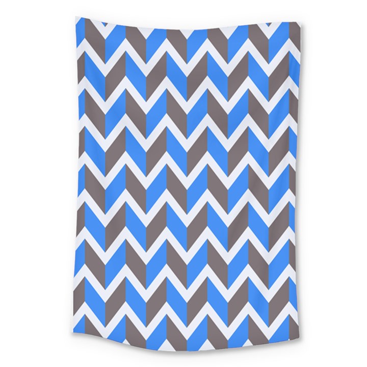 Zigzag Chevron Pattern Blue Grey Large Tapestry