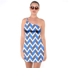 Zigzag Chevron Pattern Blue Grey One Soulder Bodycon Dress by snowwhitegirl