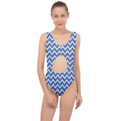 Zigzag Chevron Pattern Blue Grey Center Cut Out Swimsuit