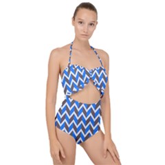 Zigzag Chevron Pattern Blue Grey Scallop Top Cut Out Swimsuit by snowwhitegirl