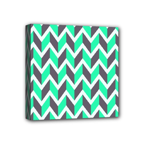 Zigzag Chevron Pattern Green Grey Mini Canvas 4  X 4  by snowwhitegirl