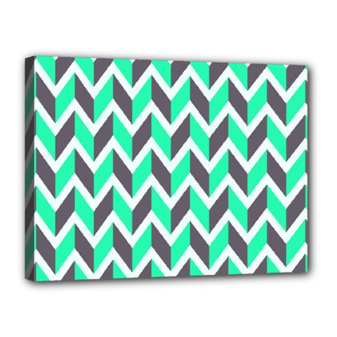 Zigzag Chevron Pattern Green Grey Canvas 16  X 12  by snowwhitegirl