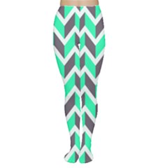 Zigzag Chevron Pattern Green Grey Women s Tights by snowwhitegirl