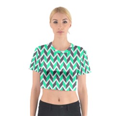 Zigzag Chevron Pattern Green Grey Cotton Crop Top by snowwhitegirl