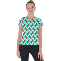 Zigzag Chevron Pattern Green Grey Short Sleeve Sports Top  by snowwhitegirl