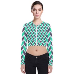 Zigzag Chevron Pattern Green Grey Zip Up Bomber Jacket by snowwhitegirl