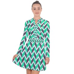 Zigzag Chevron Pattern Green Grey Long Sleeve Panel Dress